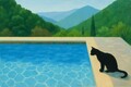 Swimmingpool Katze Kunst Pool Schwimmbecken Bad Malerei Bild Gemälde Kunstdruck