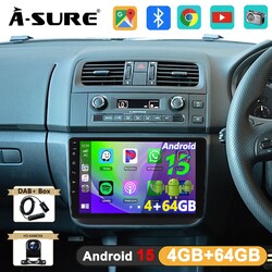 4+64G Android 15 Autoradio Apple Carplay Navi DAB+ Kam für Skoda Fabia 2 2007-13