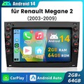 Android 14 2+64GB Autoradio Navi Carplay DSP DAB für Renault Megane II 2002-2009