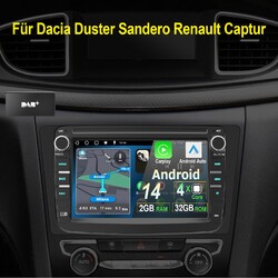 DAB+ Android 14 Carplay Autoradio GPS RDS 2+32G Für Renault Dacia Duster Dokker