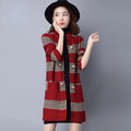 Damen gestreifter Strick Midi Cardigan vorne offen Jacke Slim Fit Pullover Mantel