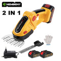 2 in 1 Heckenschere Akku Grasschere Strauchschere mit 2Akku+Ladegerät für Garten