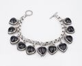 Joan Slifka Sterlingsilber Wendeherz 11 Charm Armband 7" Onyx BS2877