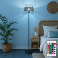 Standleuchte Stehlampe Stehleuchte dimmbar Grasgeflecht Boho Rattanoptik RGB LED