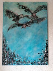 Abstraktes Acrylbild. Moderne, zeitgenössische Kunst. Original. 70x50cm.