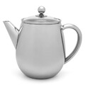 Doppelwandige Teekanne 1.1 Liter silber Edelstahlkanne Glas-Deckel mit Teefilter