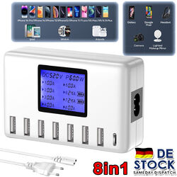 USB Schnellladestation 8 Fach Hub LCD Multi Mehrfach USB Smart Ladegerät Adapter