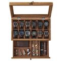 SONGMICS Uhrenbox mit 12 Fächern, aus Massivholz, mit Glasdeckel, WOJ012K01