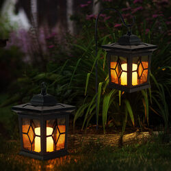 2er Set LED Solar Garten Steck Lampen schwarz Erdspieß Deko Außen Laternen IP44