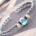 Blautopas, Citrinschliff Edelstein Armband 925 Sterling Silber Herren Party M...