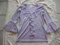 VINTAGE Bluse LILA Rüschen 3/4 Arm Fledermausärmel 36 38 ROMANTISCH