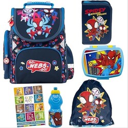 6er Set Schulranzen für Jungen und Mädchen Schul-Rucksack für Kinder Spiderman