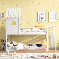 90x200cm Kinderbett Hochbett Kiefer Etagenbett Hausbett Lattenrost Treppe Weiß