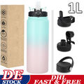 Edelstahl Trinkflasche 1L Thermosflasche + 3 Deckel Wasserflasche Isolierflasche