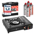 EVOCAMP Gaskocher 1-flammig inkl. Transportkoffer mit 4 227g Gaskartuschen