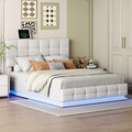 LED Doppelbett 140x200cm Polsterbett Boxspringbett Stauraumbett Bettkasten Weiß