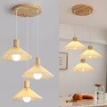 Pendelleuchte 3-Flammig Holz Hängelampe Verstellbarer Kabel Esstischlampe Büro 