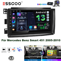 4+64G Android 13 Autoradio GPS Nav DAB+ CarPlay Für Smart Fortwo 451 2005-2010