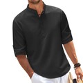 2025 NEU Herren Stehkragenhemd Freizeithemd mit Knopfleiste Shirt schlicht Basic