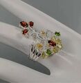 925 Silber Ring Gr 7, 5Edelstein Granat, CromDiopside 14ct Vergoldet 18ct weiß G