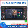 2+32GB Android13 Carplay Autoradio GPS NAVI BT SWC DAB+ Für Audi A3 8P 2003-2012