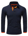Herren Poloshirt Basic Kontrast Langarm Polohemd Shirt 5201