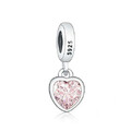 Charm Dangle Herz 925 Silber rosa Steinchen - Anhänger für Pandora Armband