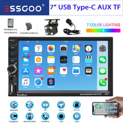 Doppel DIN Autoradio 7'' Funk Apple Carplay Bluetooth USB AUX-IN TF Mikrofon Kam