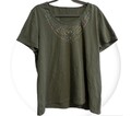 Damen T-Shirt 48 Grün Mit Muster Am Hals