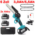 6 Zoll Akku Kettensäge Elektro Kettensägen Handkettensäge 2x Akku + Ladegerät DE