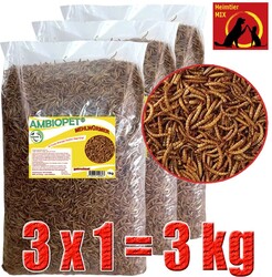 Ambiopet Mehlwürmer getrocknet 3x1kg Nager Vögel Reptilien Fisch Koifutter Igel