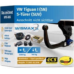 ANHÄNGERKUPPLUNG vert. abnehmbar für VW Tiguan I 07-16 +13pol E-Satz ECS