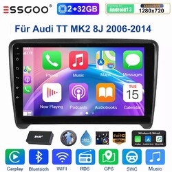 Android 13 Carplay Autoradio für Audi TT 8J MK2 2006-2014 GPS Navi SWC DAB+ WIFI