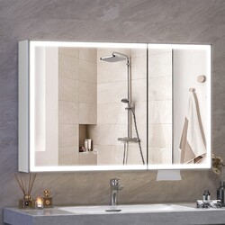 Spiegelschrank Bad LED Beleuchtung Badspiegel Steckdose Badschrank 2türig 90CM