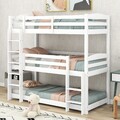 Kinderbett Etagenbett 90x200cm teilbar Dreifach Hochbett Stockbett Holzbett Weiß