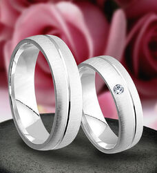 2 Ringe Trauringe Eheringe mit echten Diamant , Silber 925 , Gravur Gratis J50-1