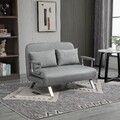 HOMCOM Schlafsofa Zweisitzer mit Bettfunktion, Einzelbett mit Kissen, Samt