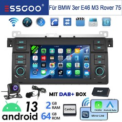 2+64G Für BMW 3er E46 1999-2005 7" Android 14 Autoradio GPS Nav Carplay DAB+ Kam