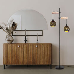 Standlampe Stehlampe Holzleuchte Esszimmerlampe Kugel Kristalle höhenverstellbar