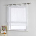 Weiß Raffrollo Voile Raffgardine mit Schlaufen Küche Gardinen Transparent Modern