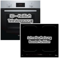 HERDSET autark Bosch Einbau-Backofen + FLEX Kochfeld INDUKTION 60cm BackofensetTeleskopauszug Timer & Touch Control 3D Heißluft NEU