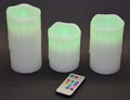 LED Echtwachskerzen 3er Set mit Farbwechsel LED und Fernbedienung und Timer