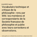 Vocabulaire technique et critique de la philosophie : revu par MM. les membres e