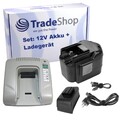 2in1 Set: Ni-MH Akku 12V 2000mAh + Ladegerät mit USB für AEG SB2E12, WBE2E12