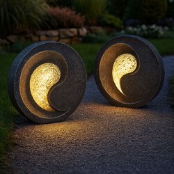 Solarlampe Solarleuchte Außen Gartendeko Skulptur Steinoptik Balkon LED 2er Set