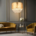 Hängeleuchte Pendelleuchte Esszimmerlampe Kristalle gold Textil LED H 140 cm