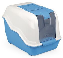 (B-WARE) XXL Katzentoilette NETTA MAXI weiss-blau speziell für große KatzenMit kleinen optischen Mängeln z.B. Kratzer oder Flecken