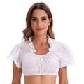 Damen Spitze Dirndlbluse 3/4 Arm Trachten Bluse Oktoberfest Wrap Crop Top NEU