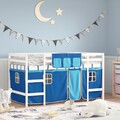 Kinderhochbett mit Vorhängen Holz Spielbett Kinderbett Etagenbett Stockbett Bett