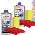 2x Sonax XTREME Polish+Wax 2 Hybrid NPT 500ml Politur & Wachs + Schwamm + Tuch